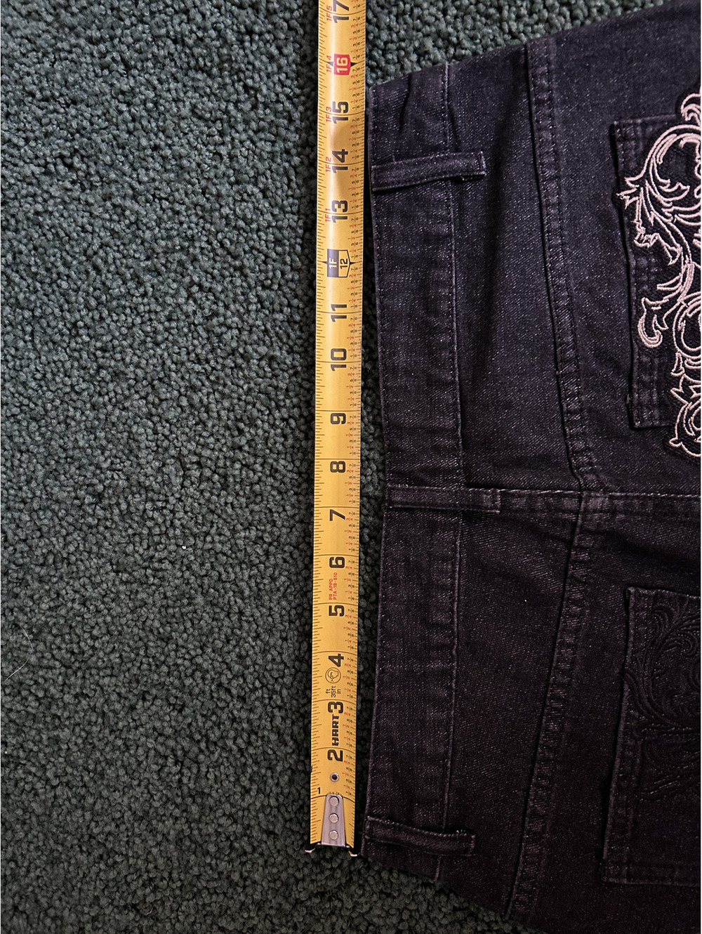 Black Denim Shorts with Embroidered Cross Design - Picture 5 of 7